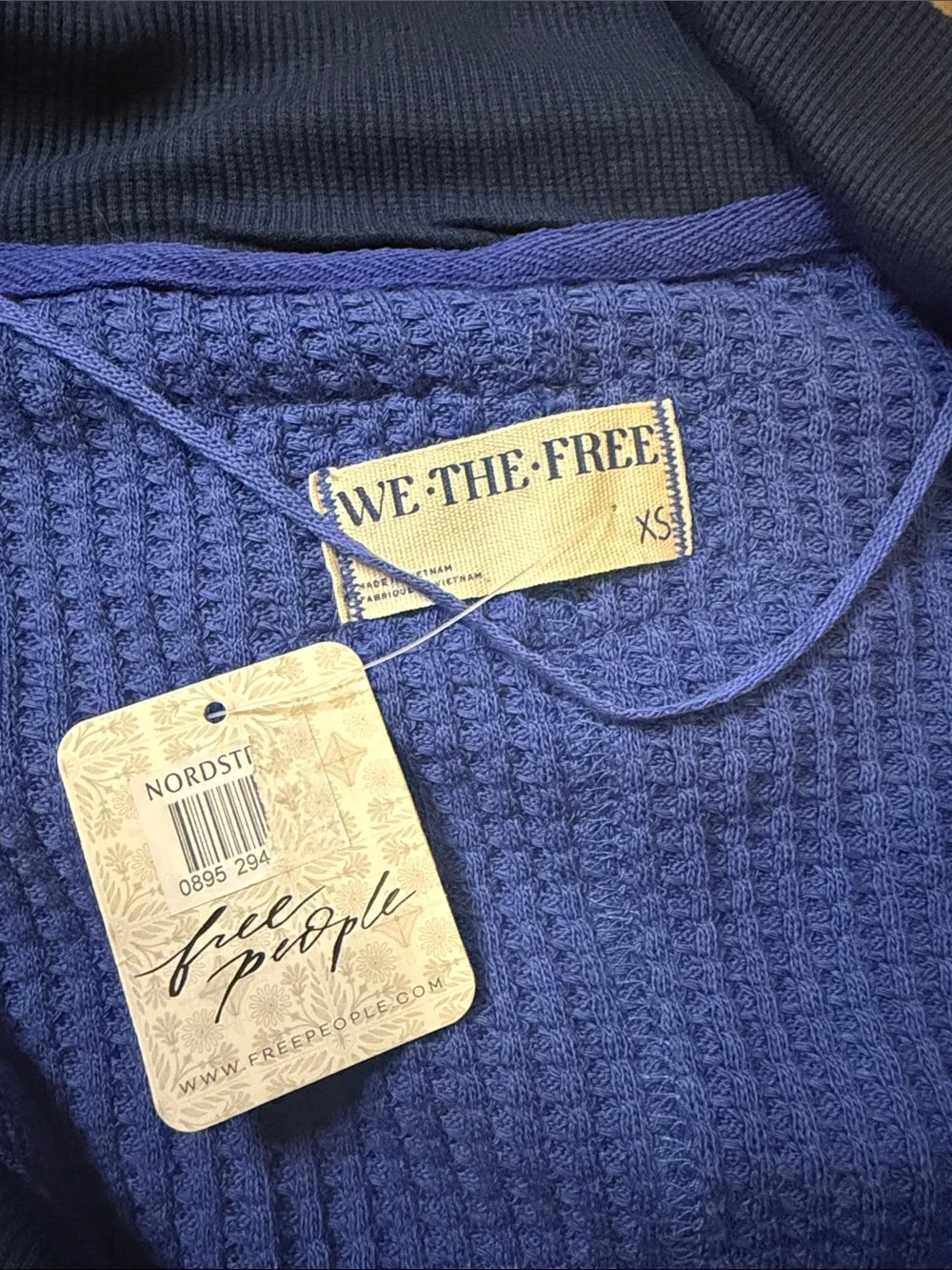 Free People We the Free Oversized Travis Polo in Dutch Blue NWT Size XS